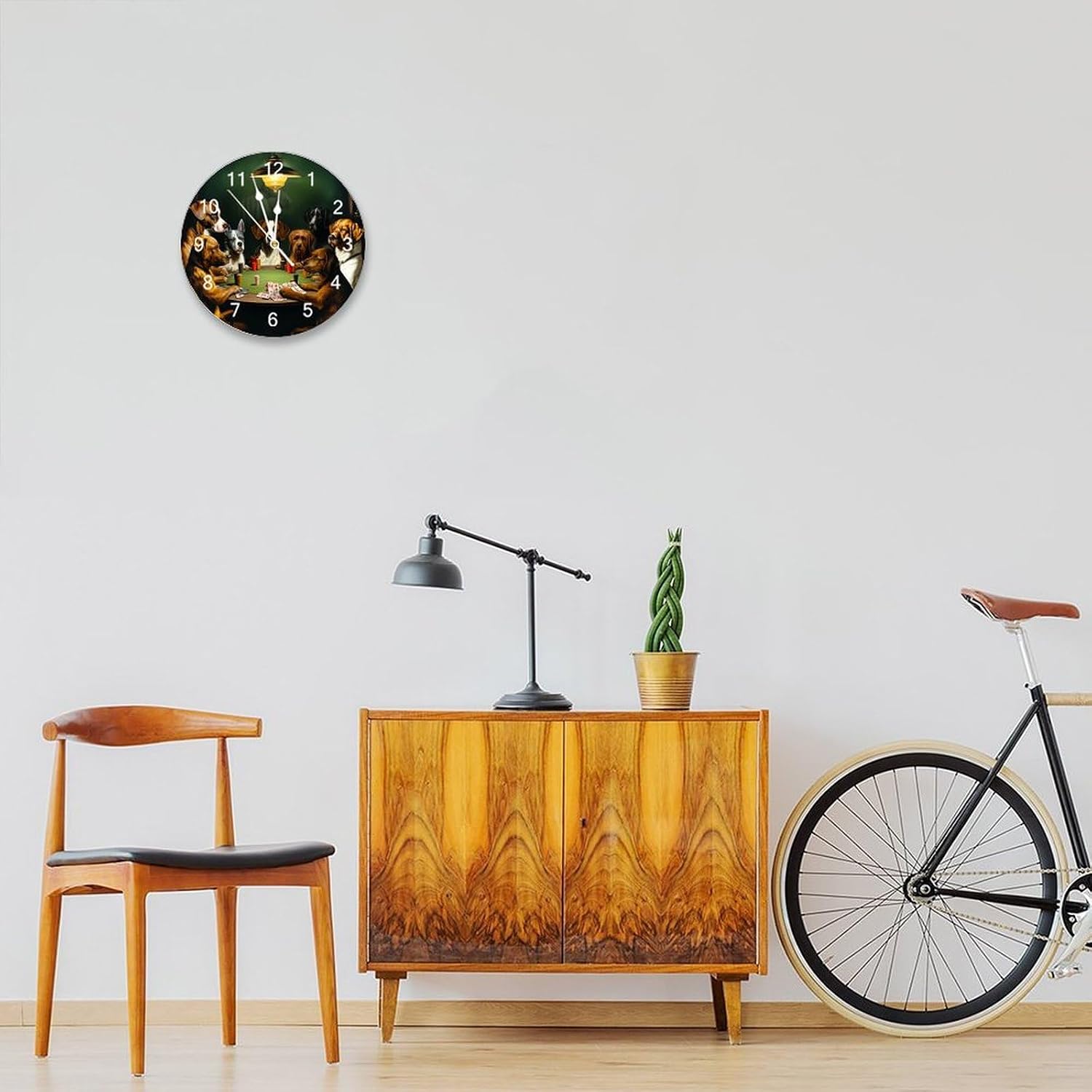 Dog Round Decorative Clocks Battery Operated 12 Inch Silent Funny Dog Playing Poker Analog Clock Rustic Wall Art Farmhouse Decor for Bedroom Living Room Kitchen School Office