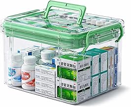 HoopVool® Clear Plastic Medicine Storage Box Organizer, Family Emergency Kit with Removable Pill Case Portable Lockable Container for, Art Craft and Cosmetic Household Organizer (Green, Medium)