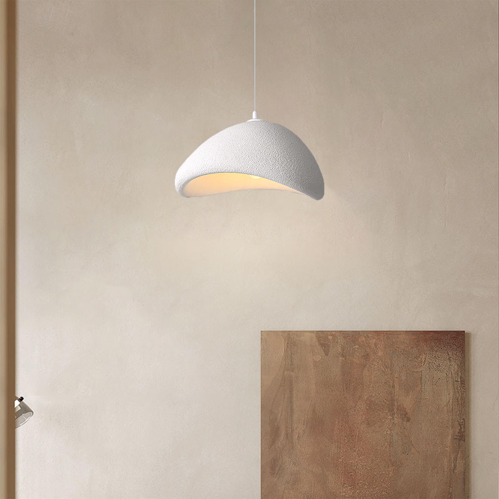Lampada a Sospensione Creativo Ø60CM Paralume Lampadario in Pietra Simulata E27 Nordico Lampada da Soffitto Regolabile Lampadari per Camera da letto Sala da pranzo Soggiorno, Bianco