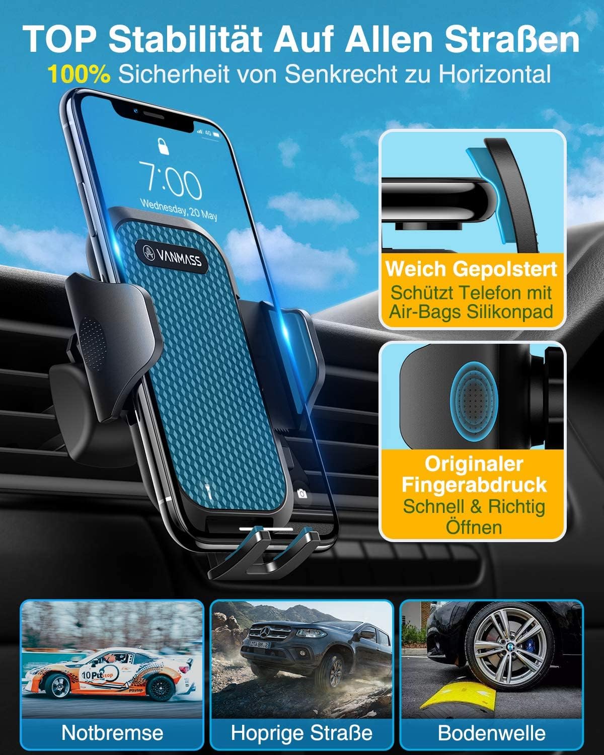 VANMASS Handyhalterung Auto 2026 Upgrade 4 in 1 Saugnapf & Lüftung 100% Sicher Universale Handy Halterung Auto für Armatur Innentürgriffe Für Alle iPhone 17/16 /15/14 Pro Max Samsung S24/S23 Xiaomi