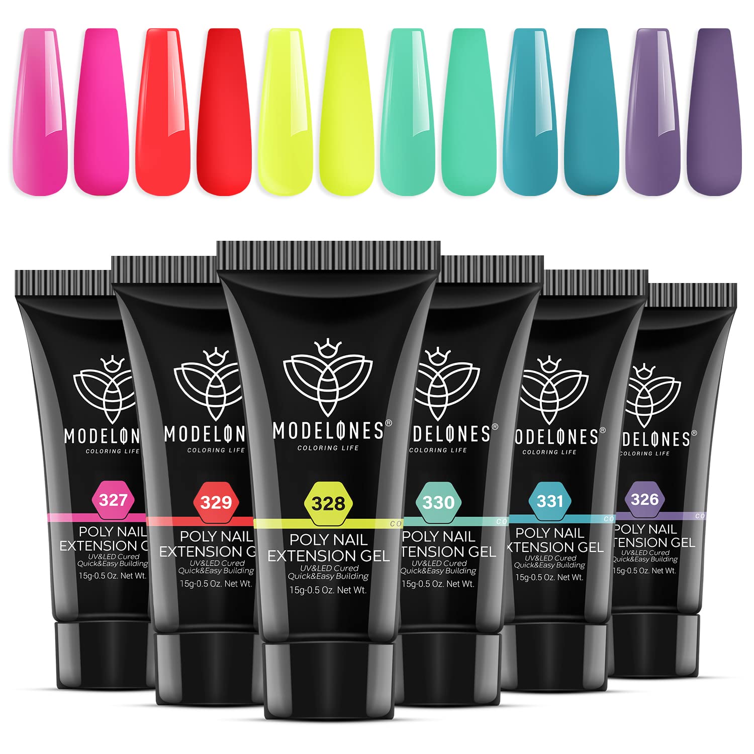 Modelones Poly Nail Gel Set, 6 Colors Forever Young Collection Turquoise Purple Blue Neon Yellow Hot Pink Poly Extension Builder Gel Nail Spring Hot