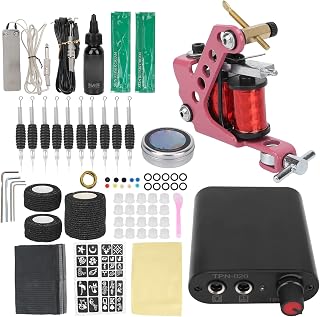 10 Wraps Tattoo Coil Machine Kit, Silicone Practice Skin Tattoo Coil Machine Kit Complete Tattoo Kit Adjustable Voltage for Tattoos (US Plug)
