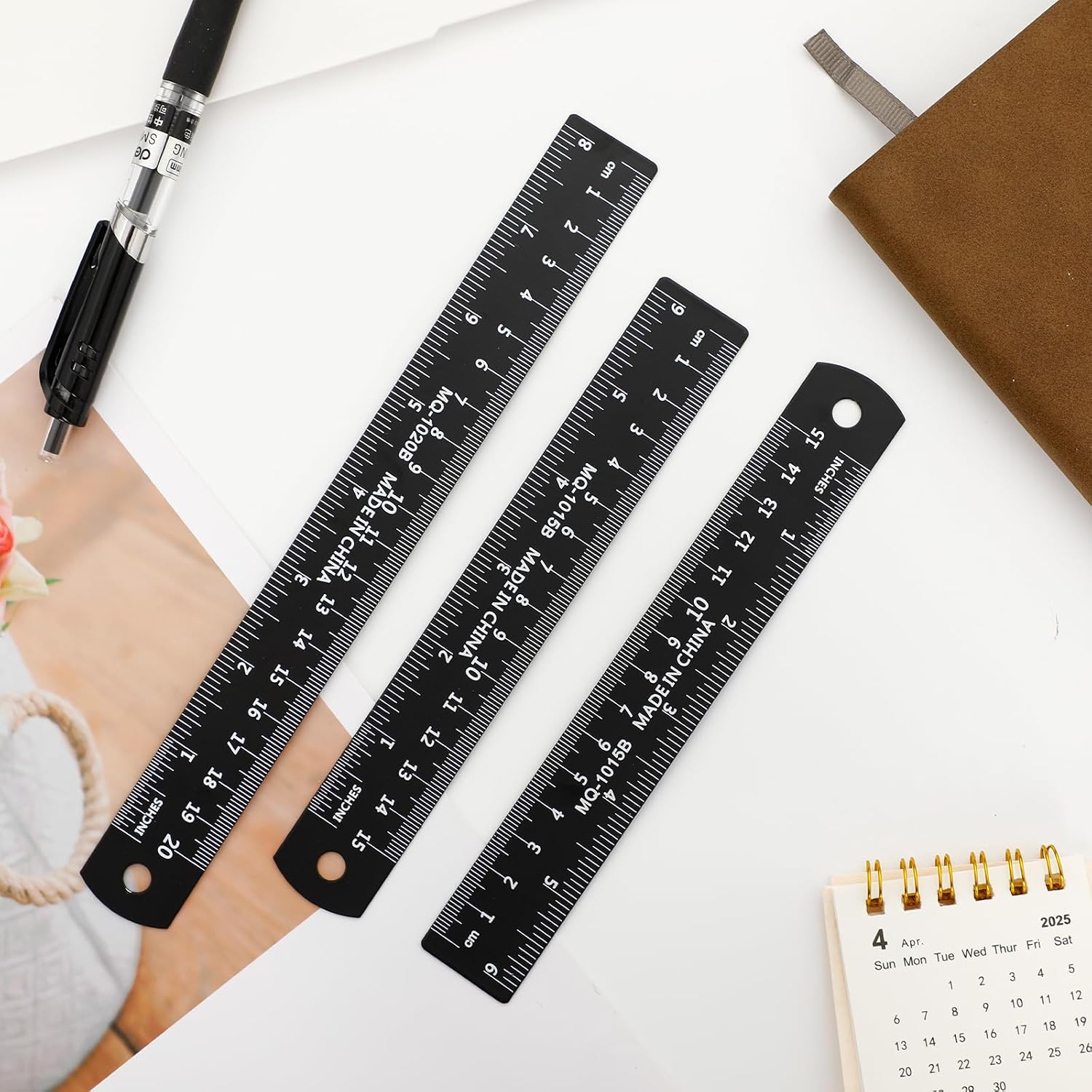 2PCS 6 Inch & 1PCS 8 Inch Aluminum Straightedge Ruler with Double-Sided Markings, Rustproof Metal Ruler for School, Office, Engineering and Drafting