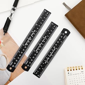 2PCS 6 Inch & 1PCS 8 Inch Aluminum Straightedge Ruler with Double-Sided Markings, Rustproof Metal Ruler for School, Office, Engineering and Drafting
