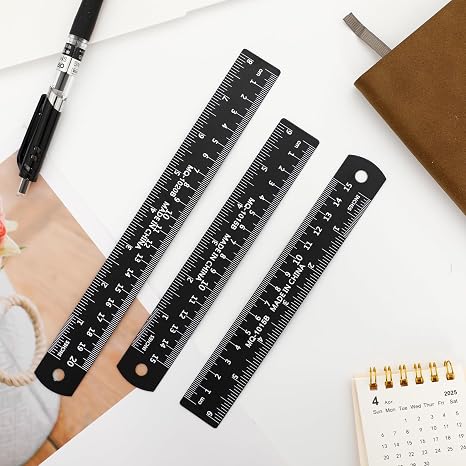 2PCS 6 Inch & 1PCS 8 Inch Aluminum Straightedge Ruler with Double-Sided Markings, Rustproof Metal Ruler for School, Office, Engineering and Drafting
