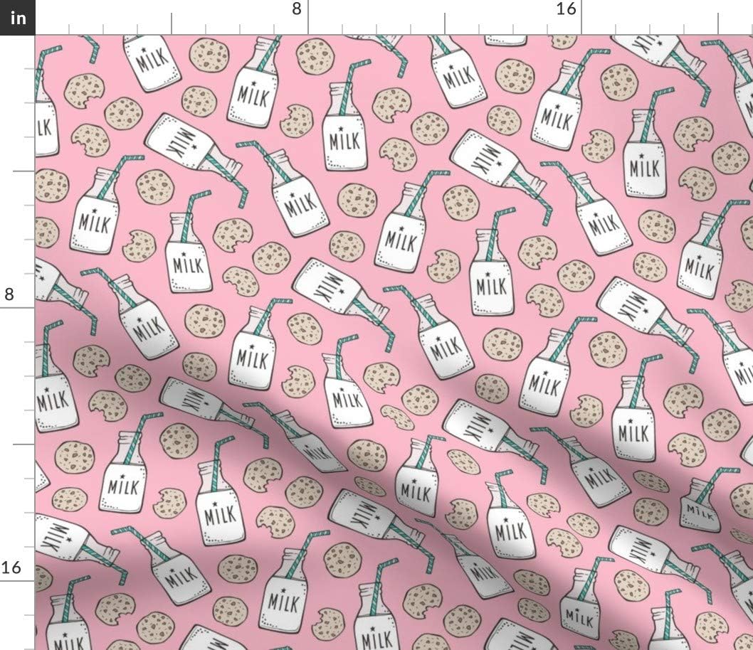 Spoonflower Fabric - Milk Cookies Pink Breakfast Food Sweets Cookie Printed on Petal Signature Cotton Fabric by The Yard - Sewing Quilting Apparel Crafts Decor