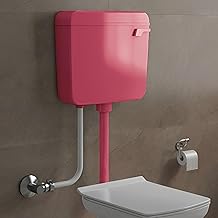 LUXART 8 LTR Wall Mounted Magenta Flush Tank for Toilet - Polypropylene Smart PVC Slim Cistern | Side Handle Front Flushing with Air Freshener & Complete Kit