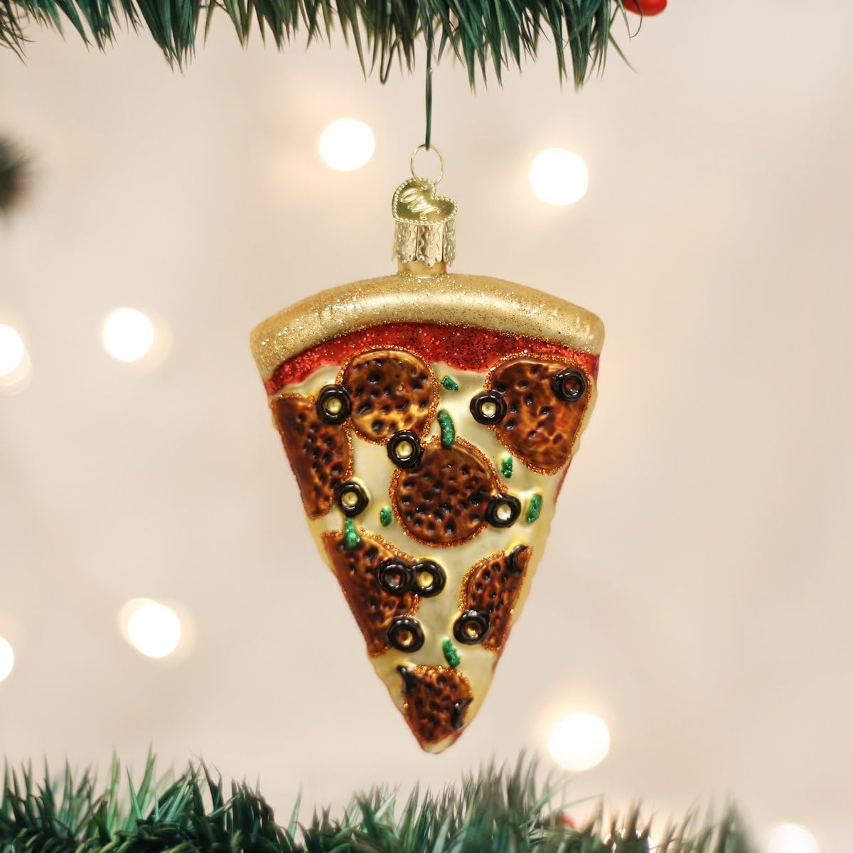 Old World Christmas Pizza Slice Glass Blown Ornament for Christmas Tree, Handcrafted Holiday Decoration, Food Collection image 2