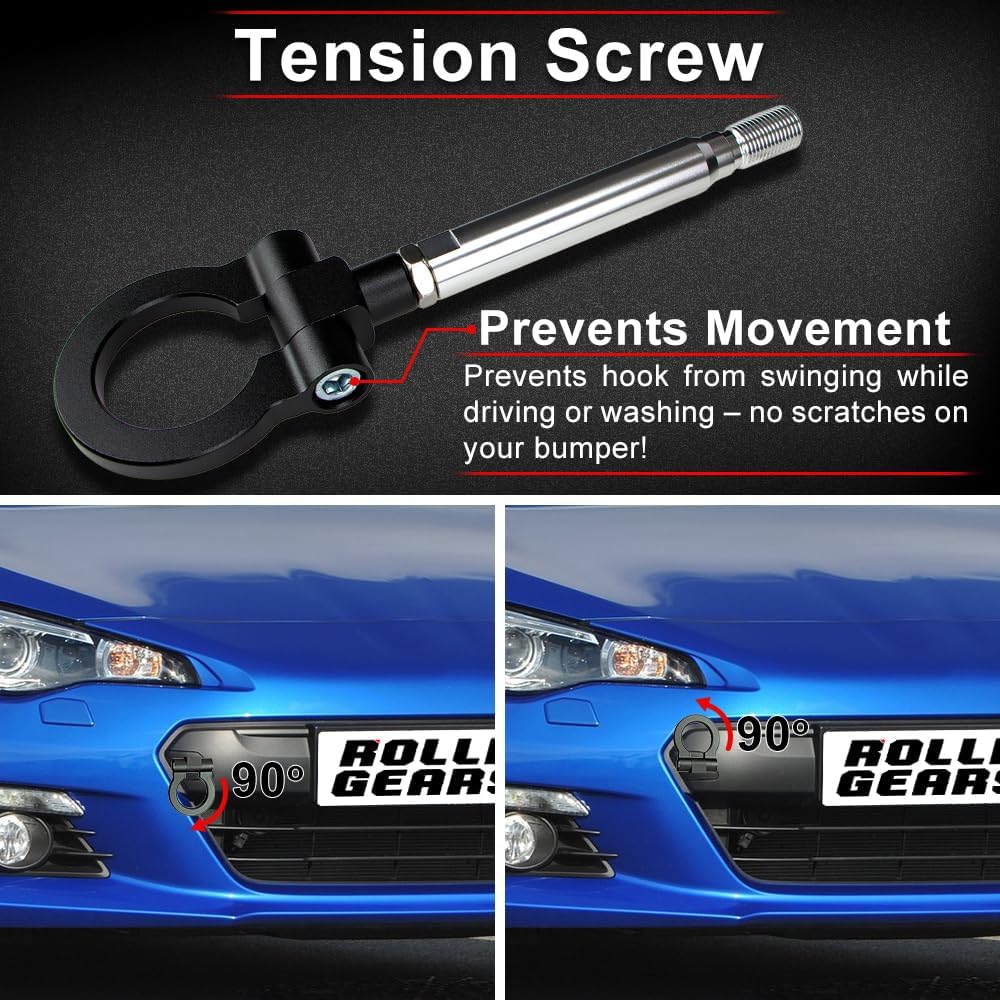 Black Racing Tow Hook Compatible with 2015–2021 WRX, 2013–2021 FR-S GT86 BRZ – Decorative Front Rear Track Style Towing Hook