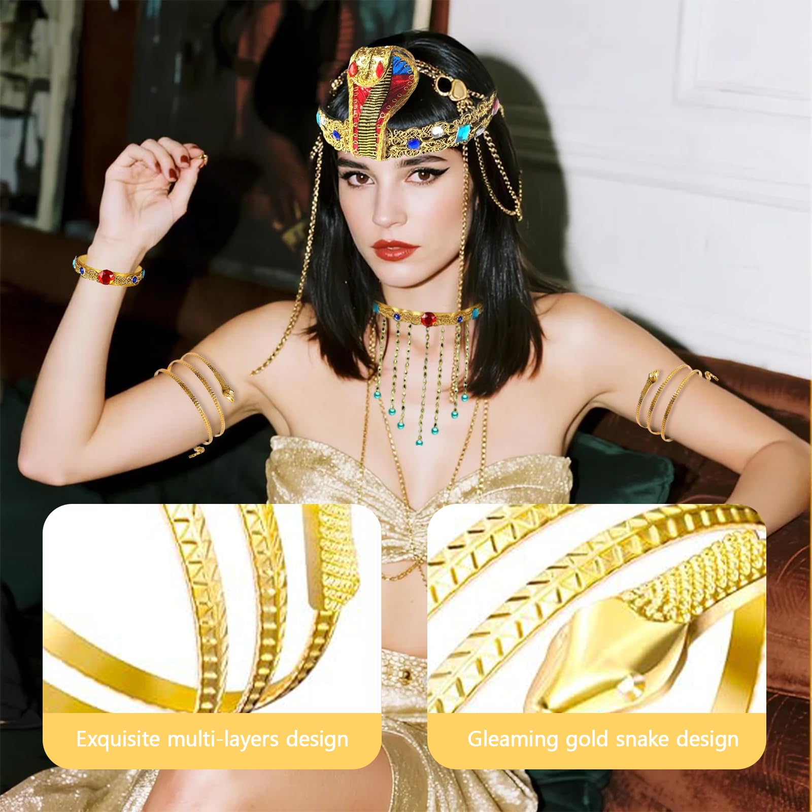 IOHJSA 7PCS Egyptian Costume Accessories, Cleopatra Costume with Egyptian - Image 4