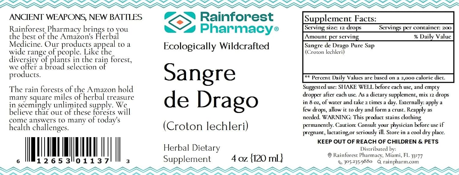Sangre de Drago (or grado) Peruvian Dragon’s Blood Liquid (4oz) | 100% Pure Liquid Sap Ecologically Wildcrafted Croton Lechleri Dragon’s Blood for Digestive and Skin Health