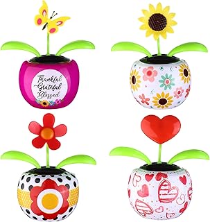 4 Solar Dancing Butterfly Toy Solar Powered Dancing Sun Flower in Colorful Pots Swinging Heart Shape Flip Flap Animated Bobblehead Dancer Window Rose Sun Catcher Car Dashboard Decor