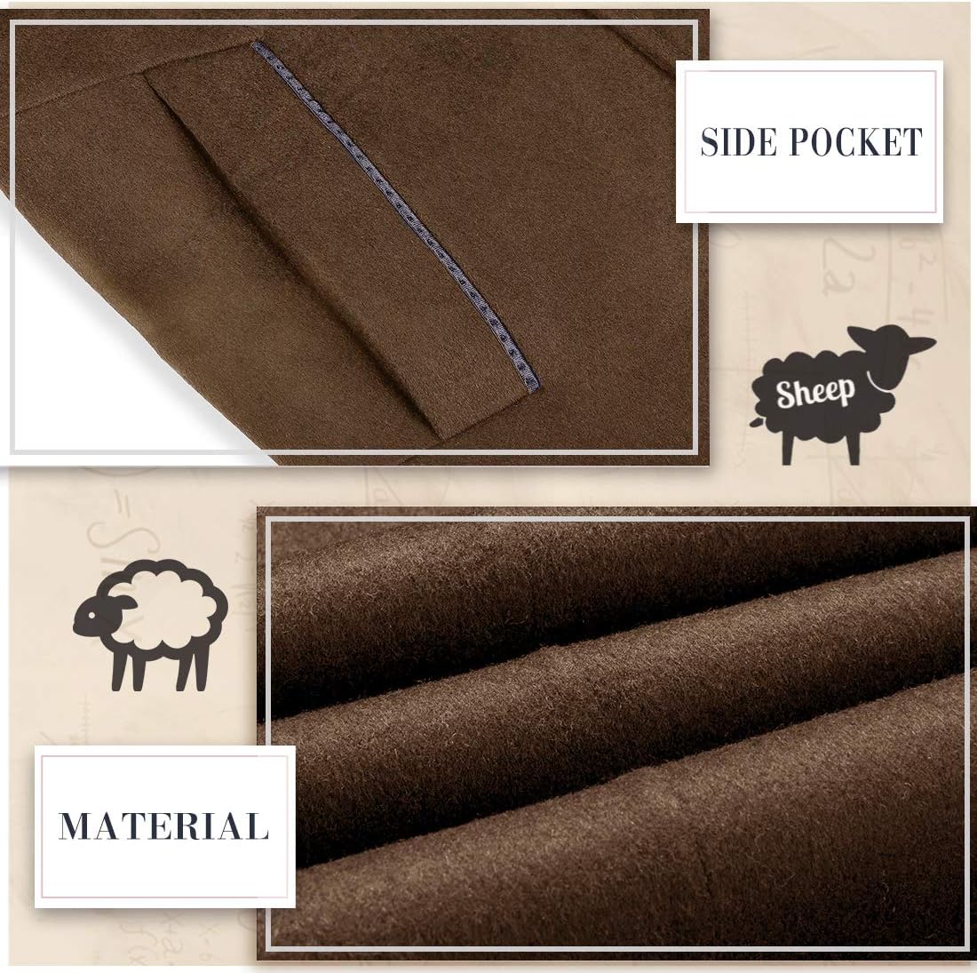 iCKER Mens Trench Coat Winter Wool Blend Jacket Overcoat Long Top Coat Warm Pea Coat - Image 4