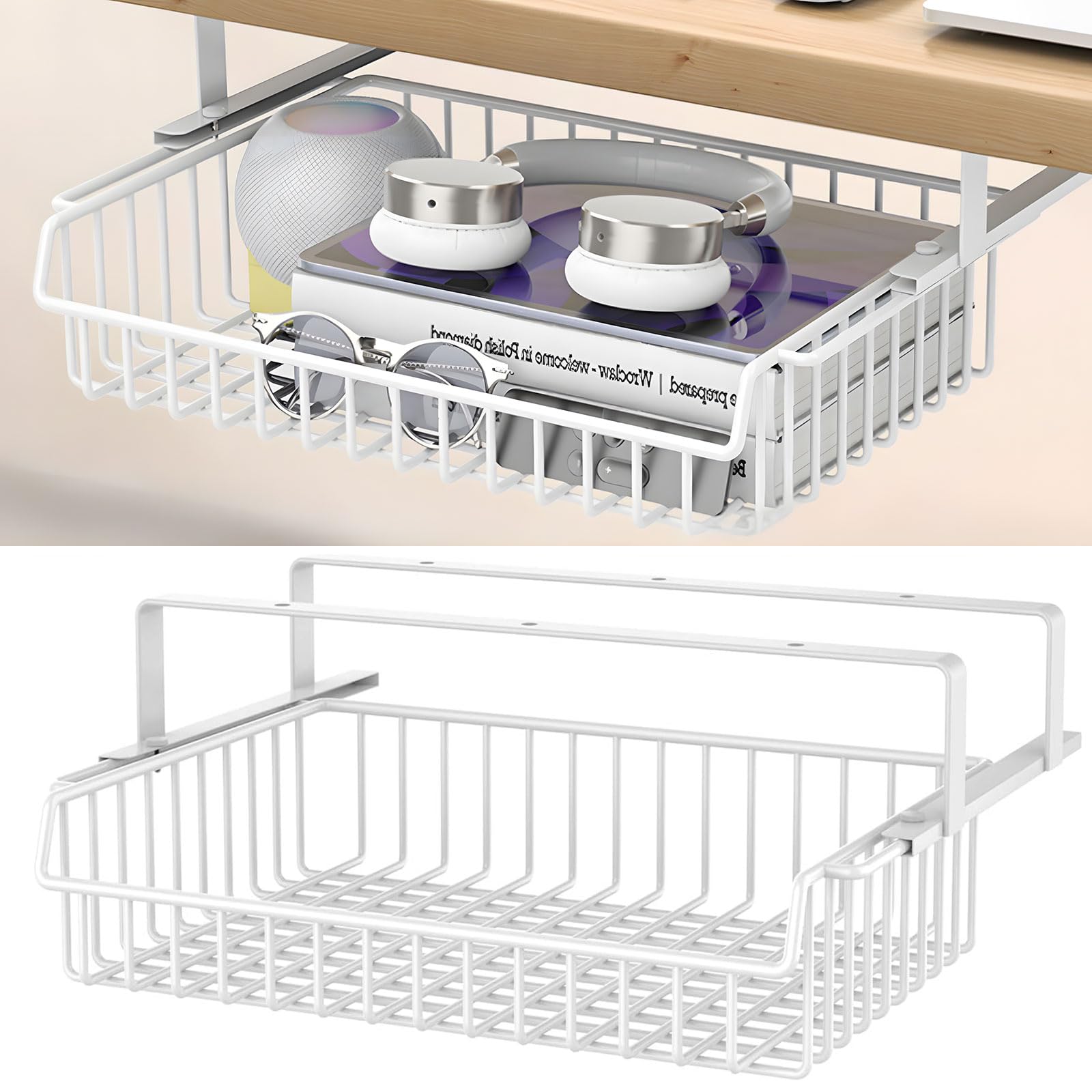 Boîte de tiroir de rangement rétractable et masquée sous le bureau pour libérer l'espace