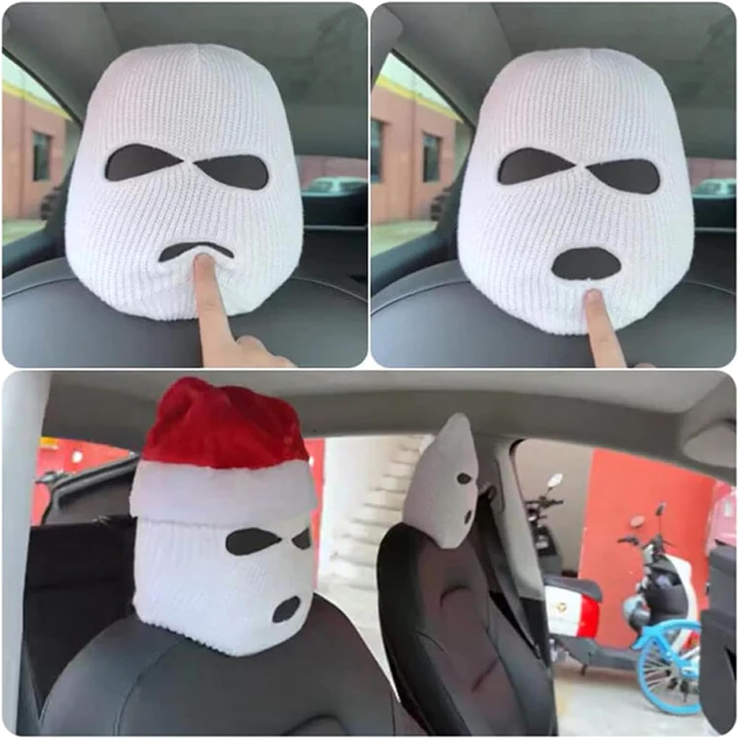 Funny Cartoon Car Headrest Covers, Universal Fit Car Headrest Cover, Personalized Seat Full Face Mask for Auto Front Seat Rest Decoration, Interior Auto Accessories (Black 4PC)