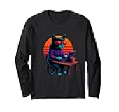 Retro Cat With Code Software Skills Computer Programmer Long Sleeve T-Shirt