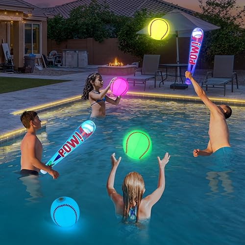 Miniatura 2 de Juguetes de piscina, juegos de playa para niños, béisbol inflable con luz LED que brilla en la oscuridad, fiesta de murciélagos al aire libre, niños