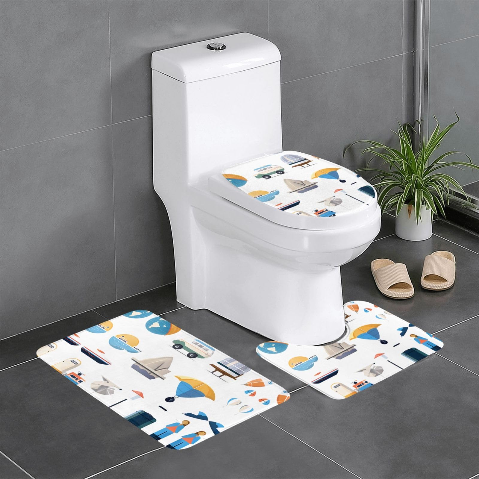 Tapis de salle de bain antidérapant absorbant et lavable avec décors ludiques de transports