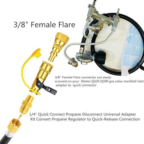 Miniatura 4 de Kit de conversión de adaptador de conexión rápida de propano 14 para Weber Q 100, 1000, 200, 2000, 1200, 2200, Weber Traveler parrilla de gas