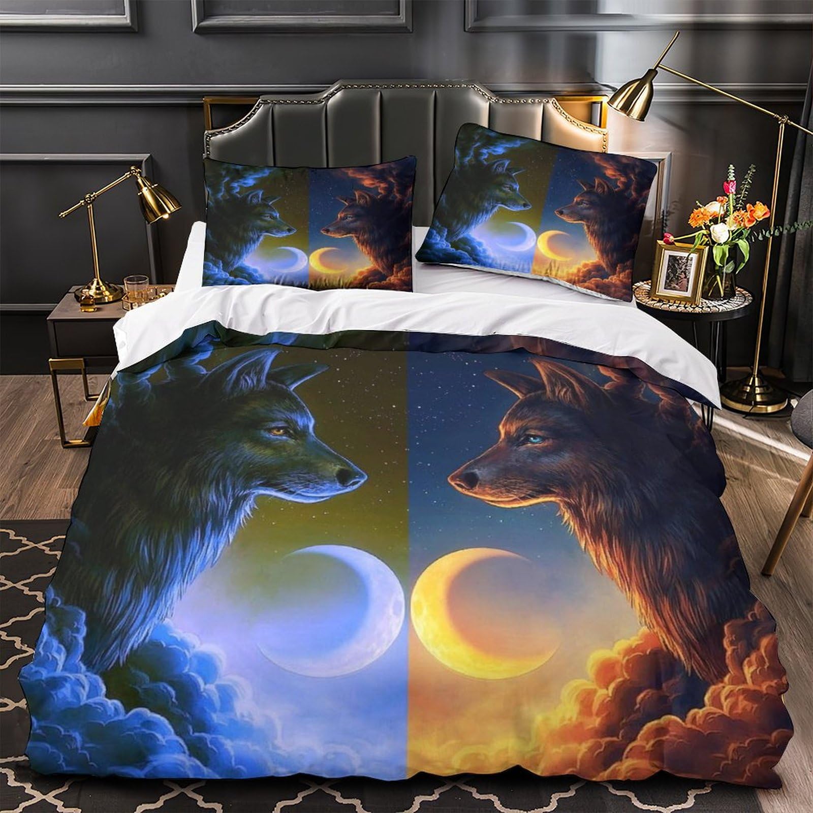 MXRMXR Wolf Duvet Cover Set 3D Bedding Set Decorative Microfiber Polyester Comforter Cover with Pillowcase, Zipper, 3 Piece Set Quilt Cover Super King（260x220cm）
