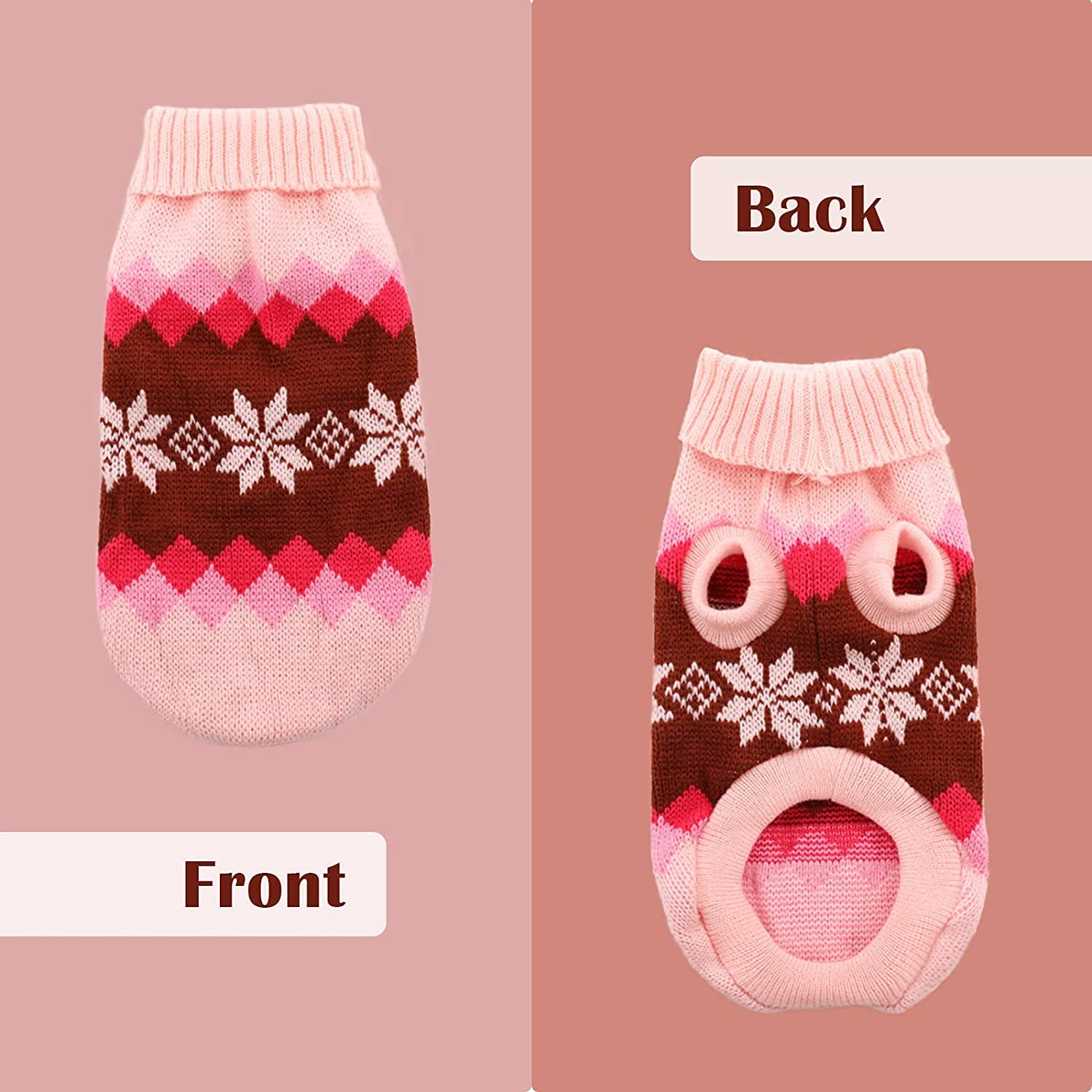 KUTKUT Turtleneck Knitwear Small Dog Sweater, Soft Comfortable Pet Knitwear Pullover For Shihtzu, Pug Etc, Argyle Style Weaved Pet Sweater Winter Dog Clothes (2Xl, Chest: 50Cm), Pink 3