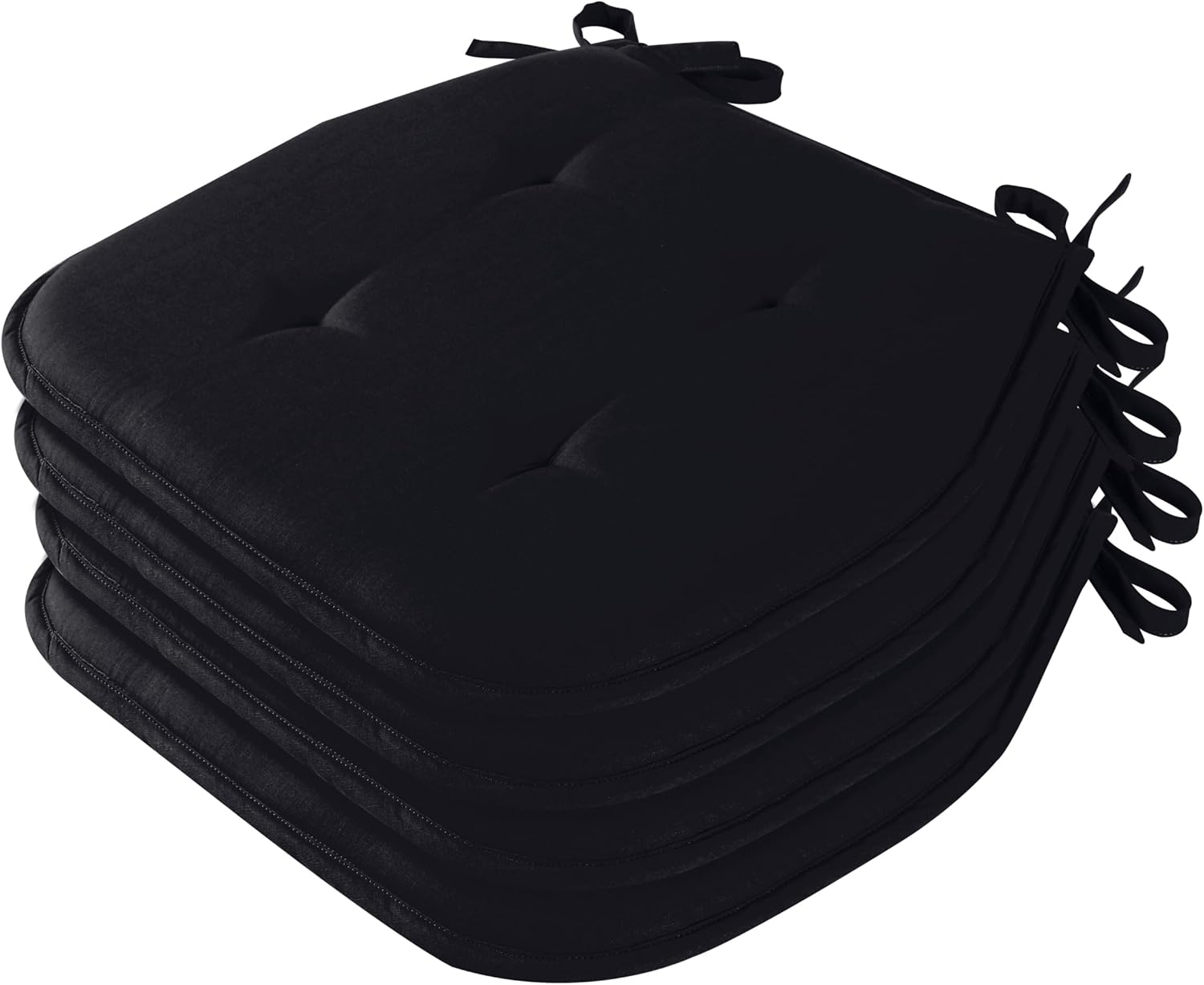 Cotton Clinic Chair Cushion Memory Foam Pads Set of 4 - Non-Slip U-Shaped 15x16 inches Chair Cushions for Dining Room, Kitchen, Office Use, Computer Desk Seat Pad Cushion - Black