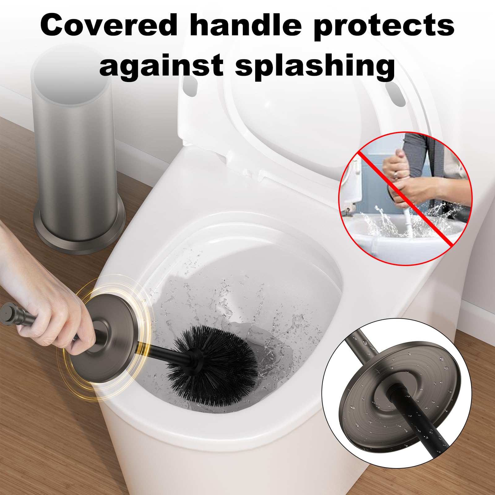 Cepillo de inodoro y soporte de peltre, cepillo de inodoro de mango extra largo para baño, cepillo de inodoro resistente de acero inoxidable, cuenco interior extraíble, cepillo limpiador de cerdas