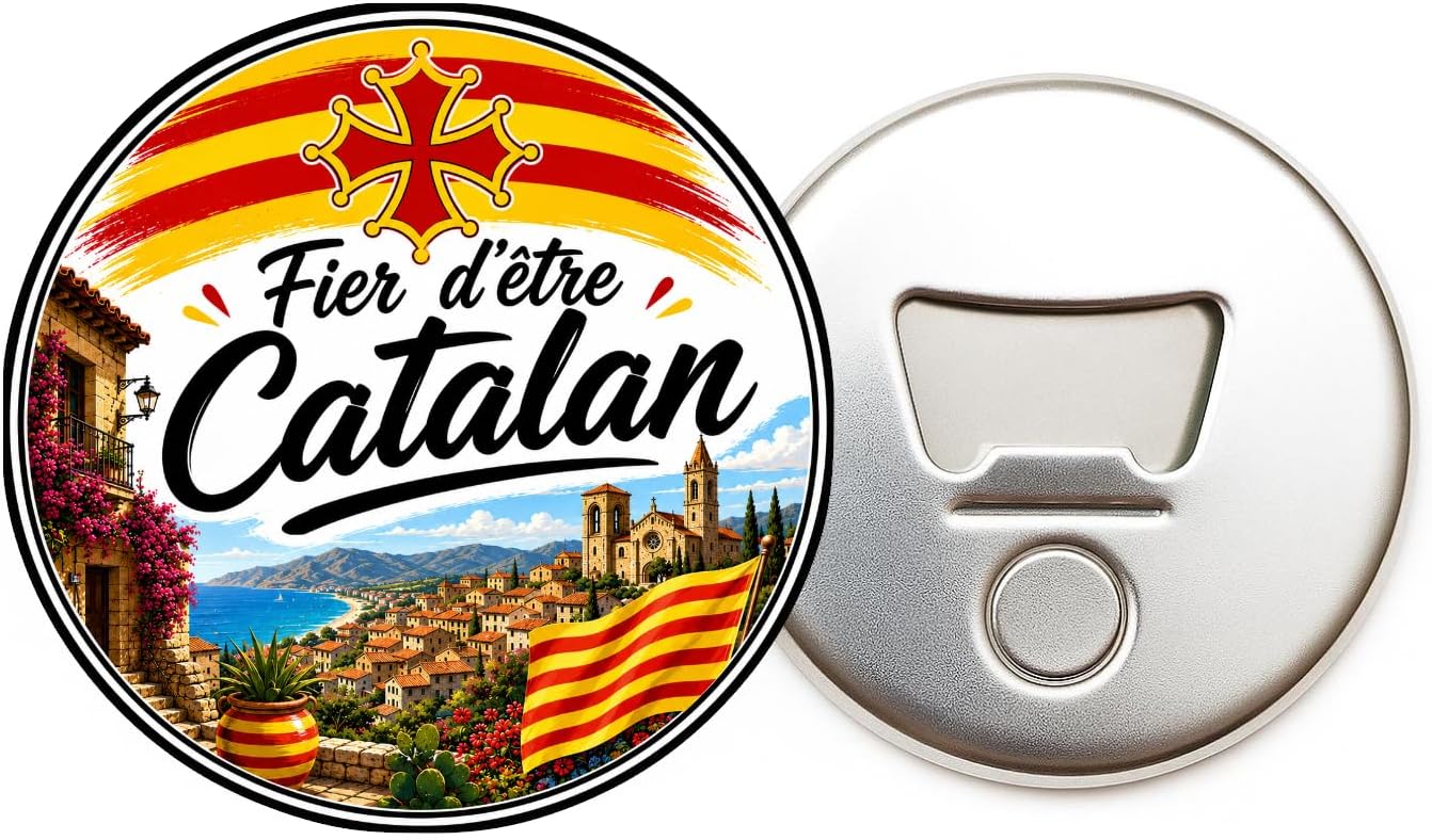 Magnet Décapsuleur Fier d'être Catalan Drapeau 58mm Croix catalane région sud de France Fa