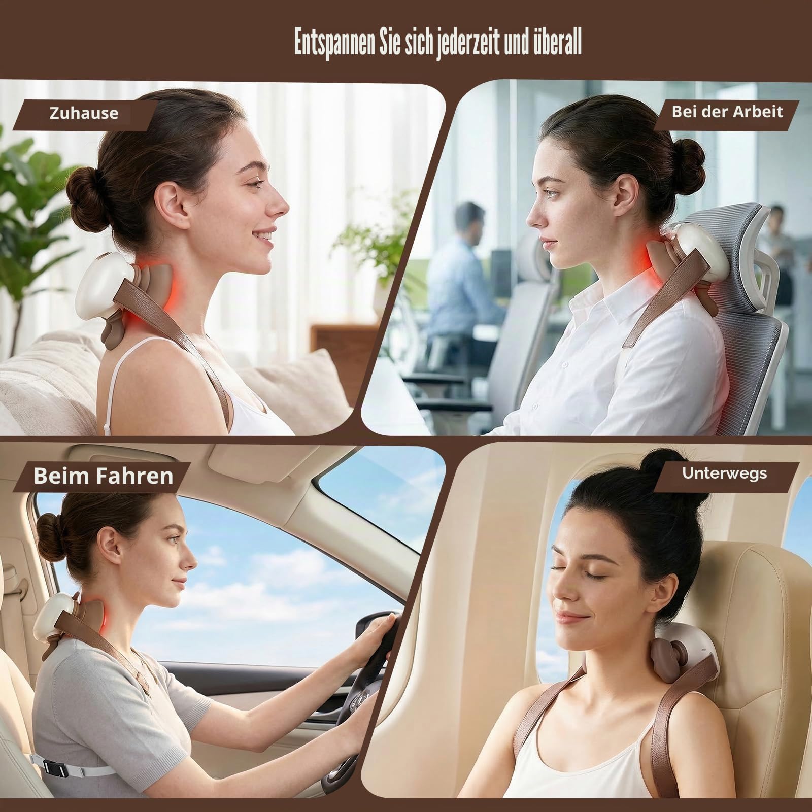 Shiatsu Massagegerät Nacken, 4D Hand Nackenmassagegerät mit Wärme, Kabellos Elektrische Nackenmassagegeräte, 3 Modi & 2 Heizstufen Nackenmassage, Geschenke für Frauen Männer Muttertag