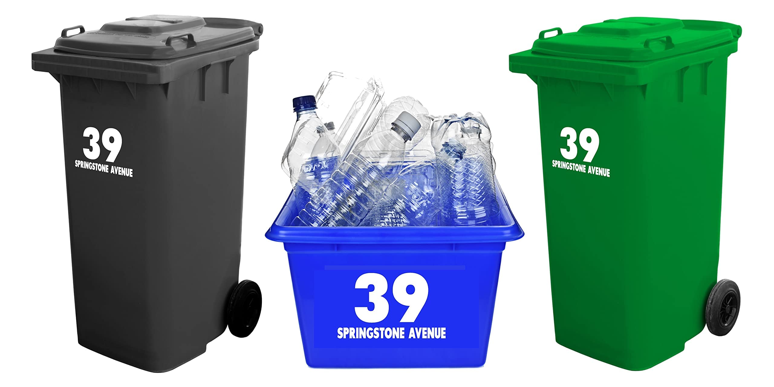 Buy x3 or x6 Sets of Personalised Wheelie Bin Stickers for Wheelie Bins