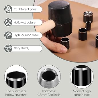 25Pcs Leather Circle Cutter Tools,Leather Punching Tool Set,1-25mm Carbon Steel Round Cutting Dies Hole Punch Tool Kit for DIY Crafts