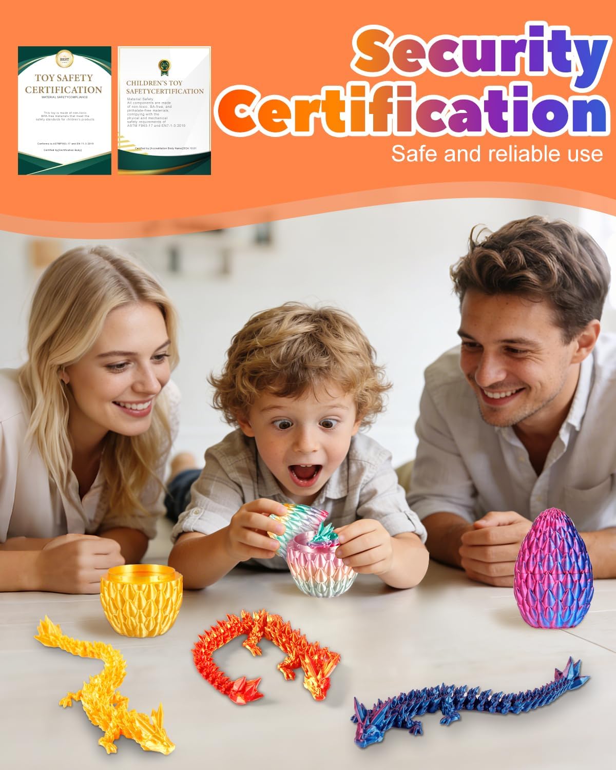 6pack 3D Printed Dragon Egg with Dragon Inside,Mini Crystal Dragon Fidget Toy, Surprise 3D Printed Animals Toy (Mix Set 1)