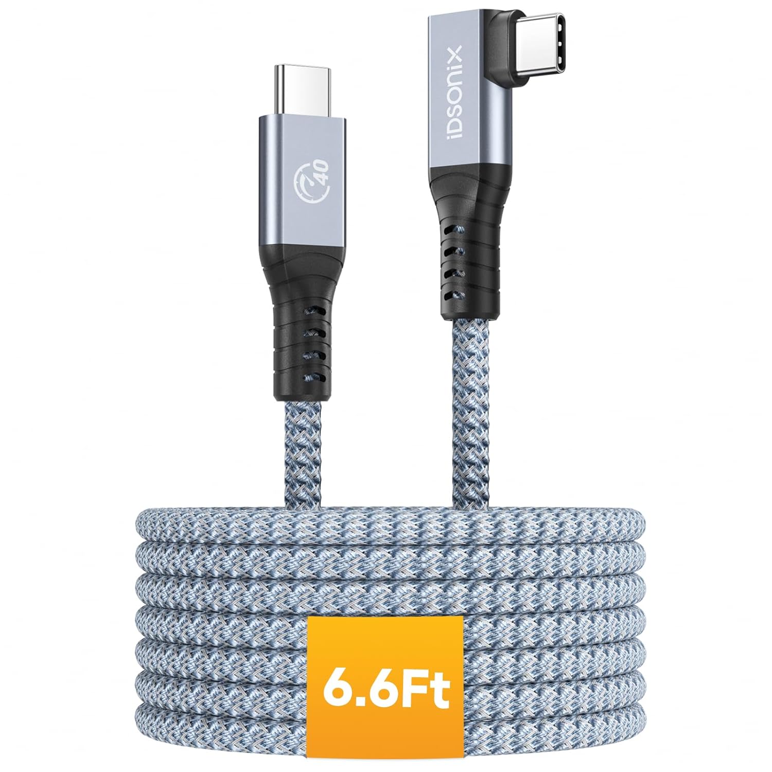 iDsonix USB C to USB C Cable for Thunderbolt 4(6.6FT, 90 Degree), USB 4 Cable with 40Gbps Data Transfer, 8K/4K Display, PD100W Charging, [USB-IF Certification] for MacBook, iPad Pro, Laptop, SSD, Dock