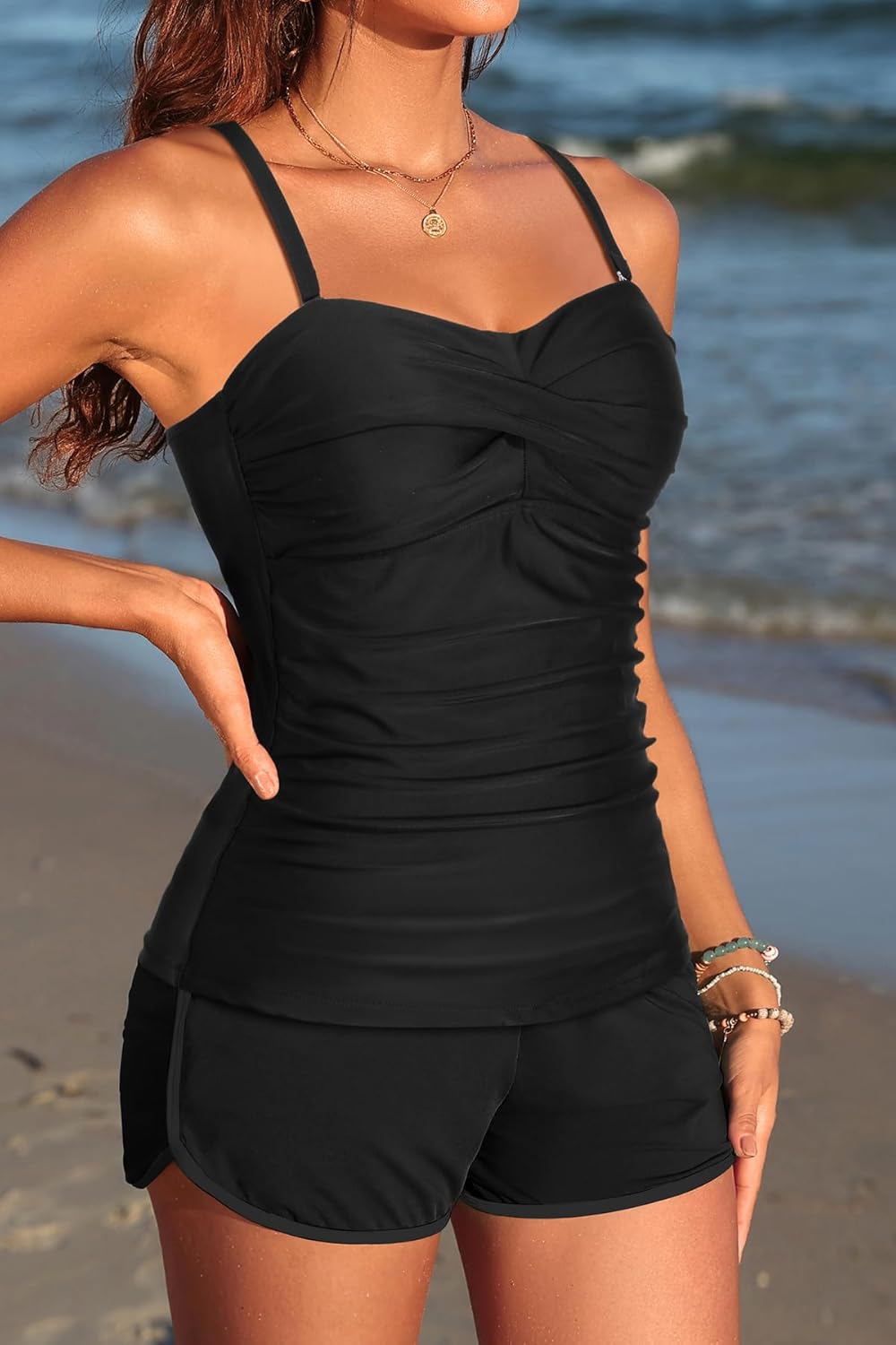 Women's Tankini Swimsuits with Shorts - Two Piece Tummy Control Bathing Suit Twist Bandeau Swimwear with Pockets 2025 - Image 3