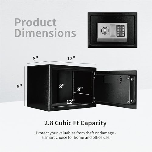 Miniatura 3 de Flexzion Caja fuerte digital pequeña con teclado, caja fuerte para dinero con teclado electrónico, caja de seguridad digital para el hogar, oficina,