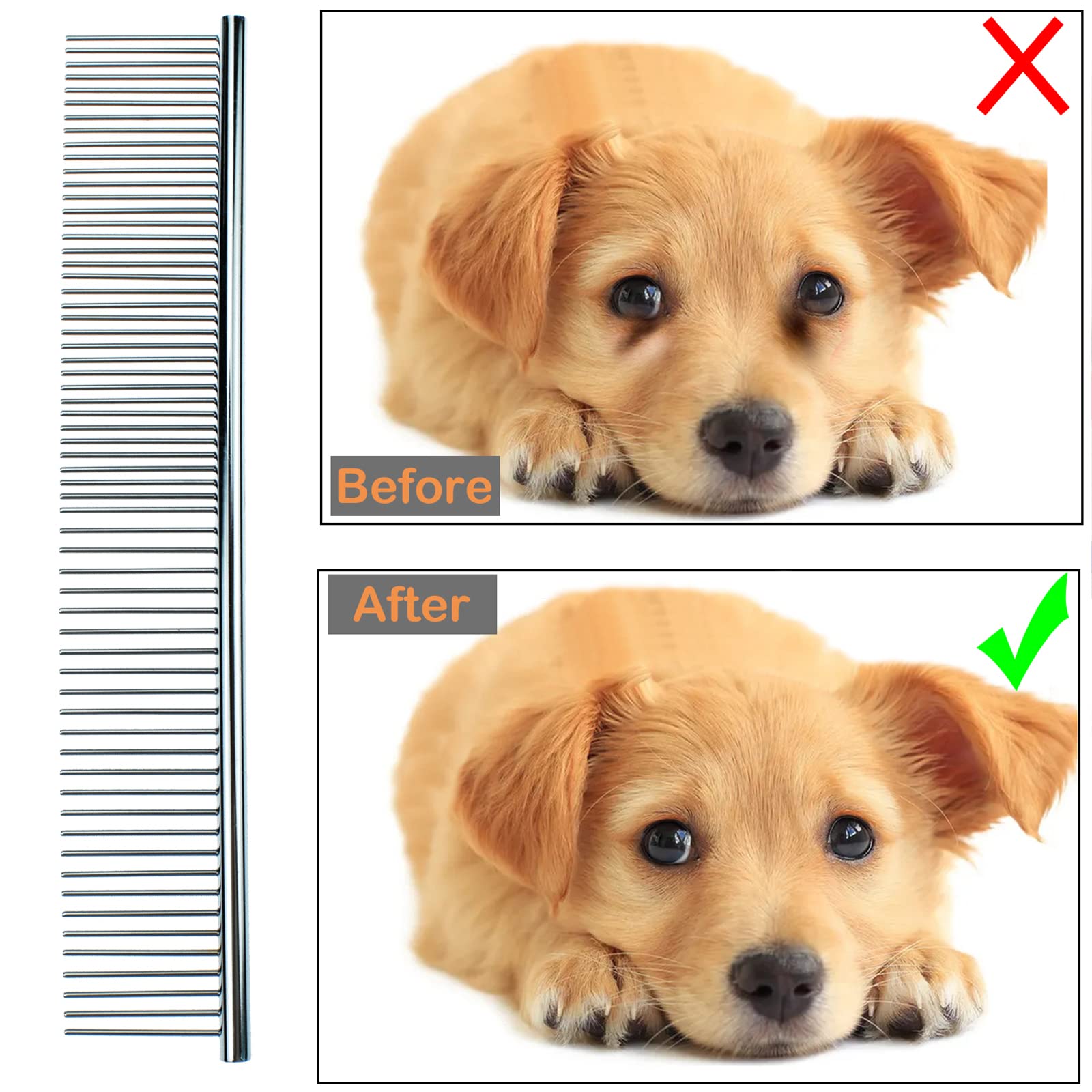 Pet Grooming Brush Metal Flea Comb for Removing Tangles Knots Professional Grooming Tool