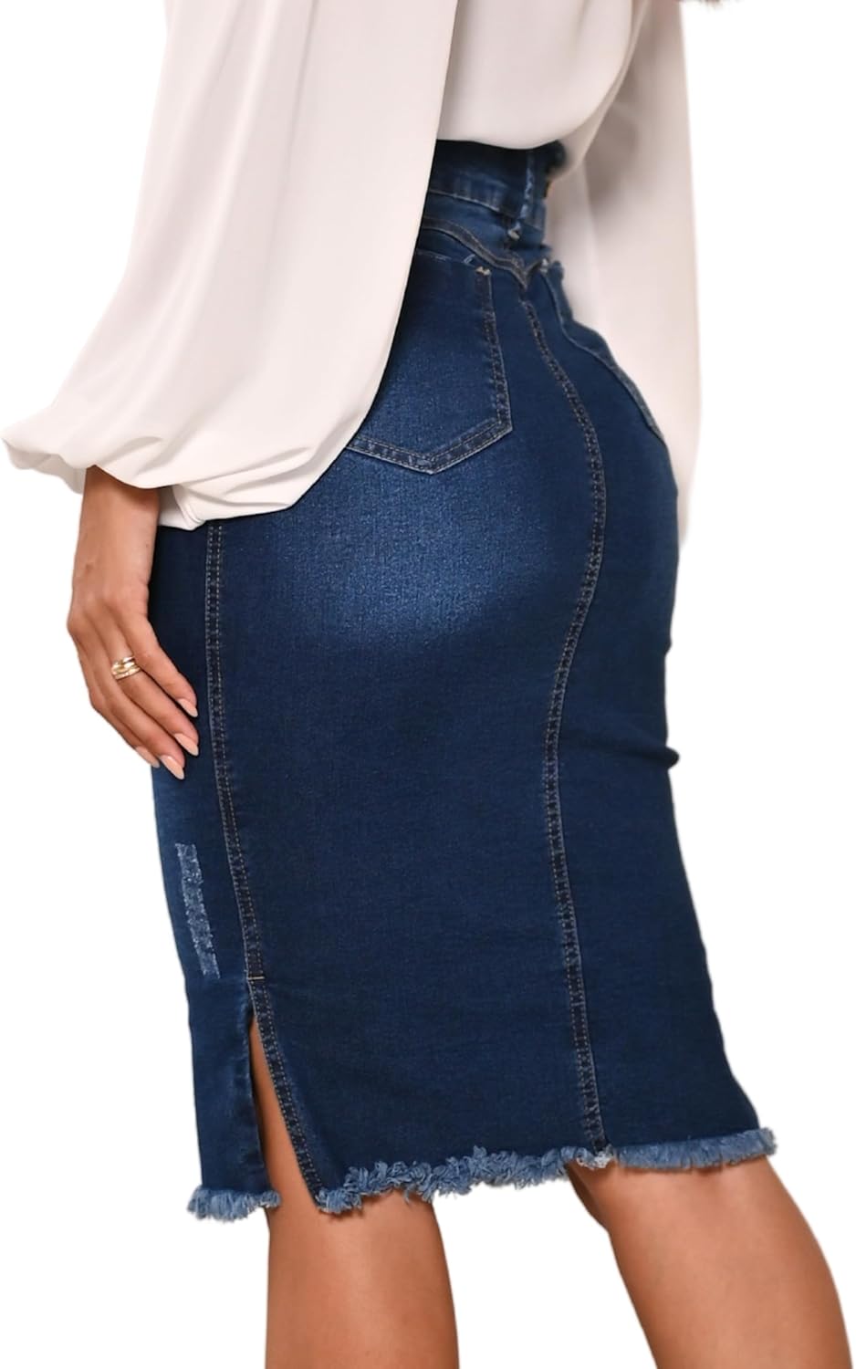 Women's Knee Length Denim Skirt High Stretch Regular and Plus Size