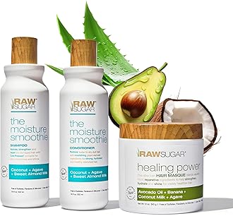 Raw Sugar Moisture Smoothie + Hair Masque Bundle - Shampoo & Conditioner for Dry Damaged Hair, Sulfate & Paraben Free