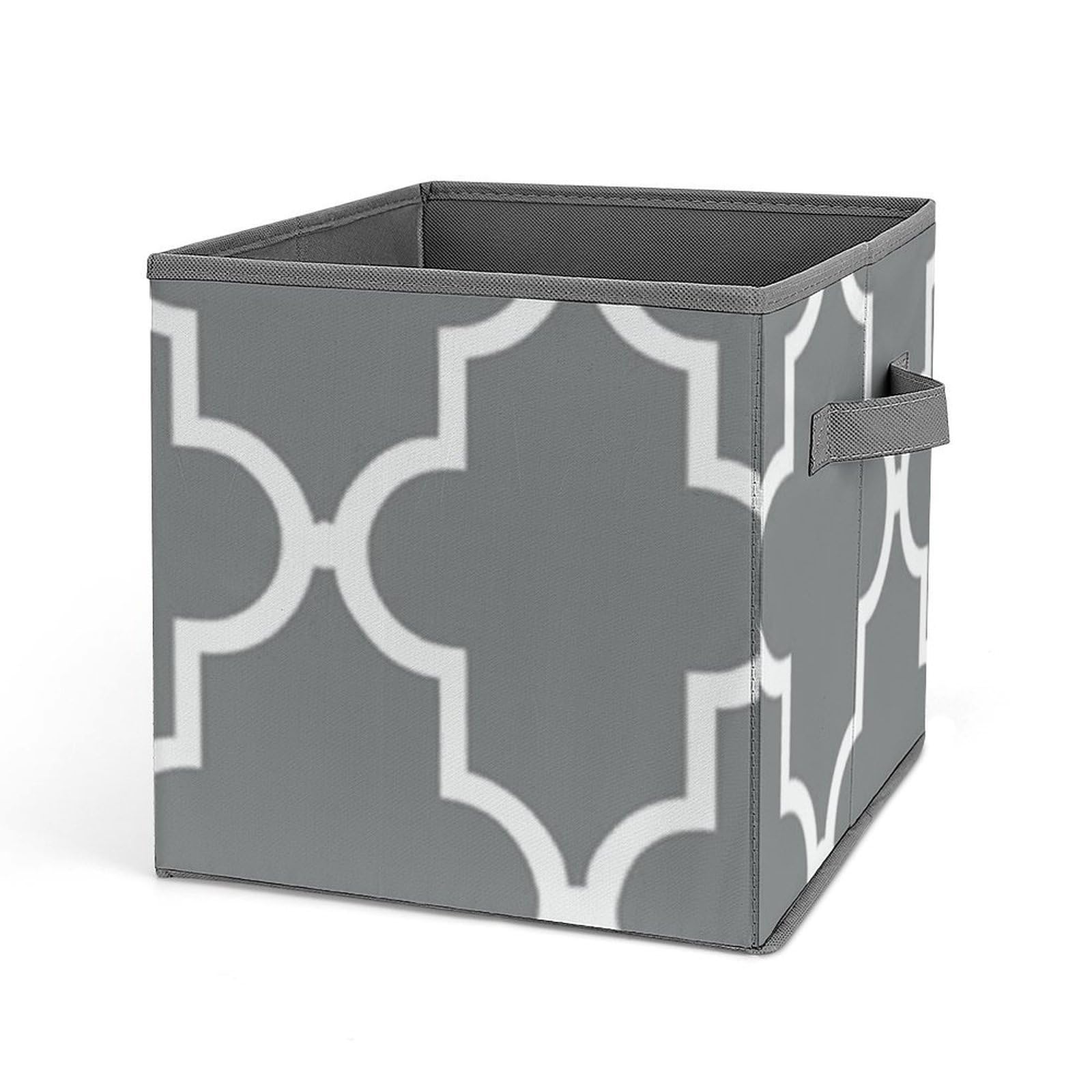 Khauerbc Style Quatrefoil Grey Fabric Bins With Double Handles.storage Basket Is Cube Collapsible Organizers.square Baskets For Organization, Closet, Shelves, Offices, Toys.
