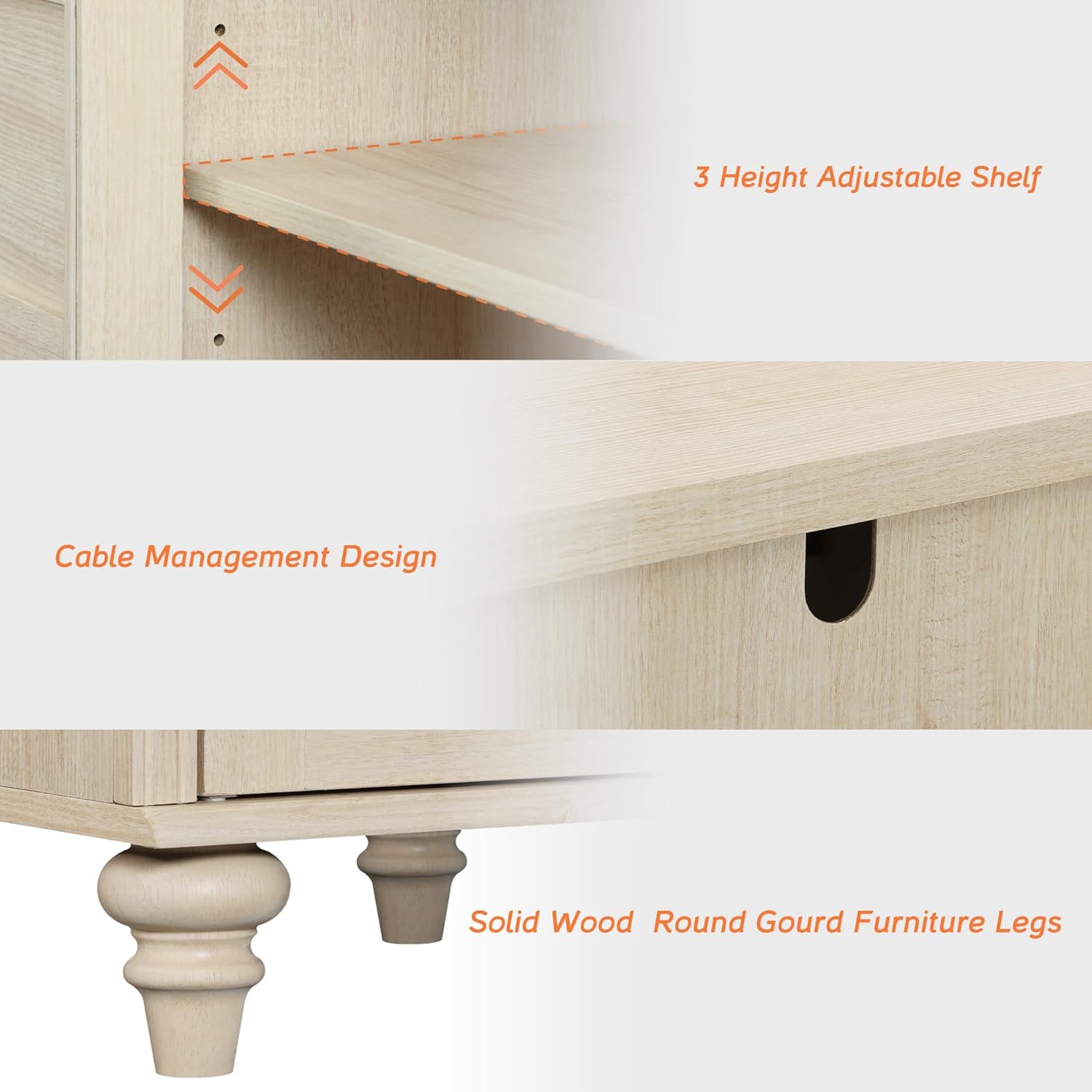 WAMPAT Sideboard Buffet Cabinets with Glass Door, Kitchen Storage Cabinets, Wood Coffee Bar Tables, Accent Sideboard Storage Cabinet Table Dining Room, Living Room,Beige