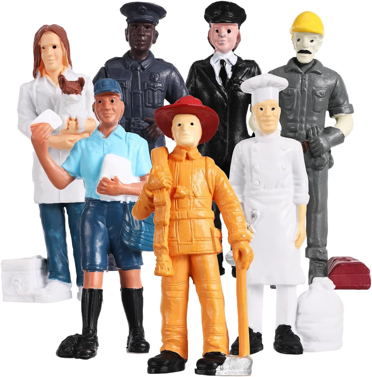 Totority People Everyday Heroes Figurine Toys - 7pcs Community Helpers Action Figures for Toddlers - Realistic Job Occupations Models for Dollhouse, Pretend Play, STEM Learning - Police, Fireman, Pilo