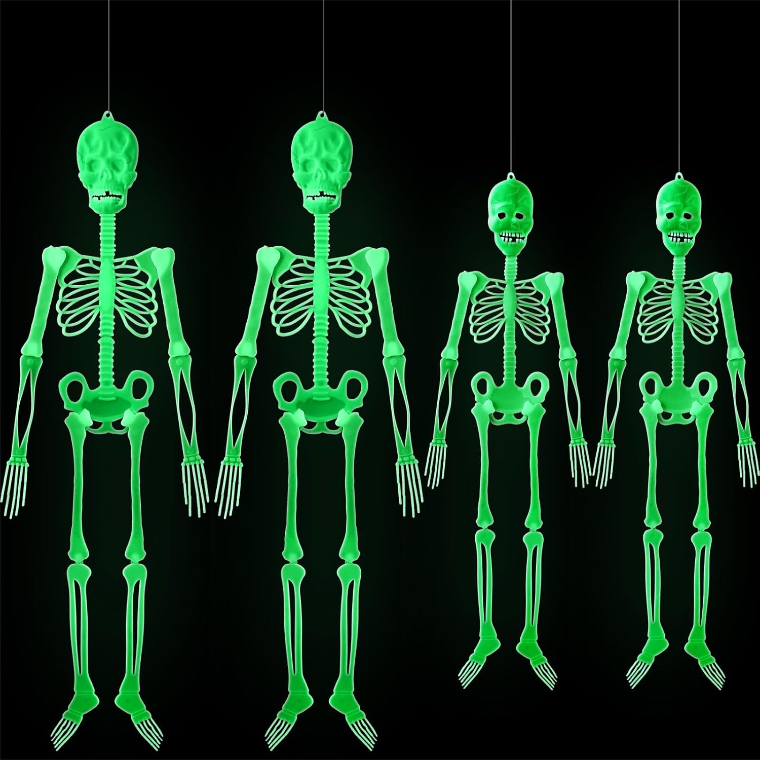 4 Pcs Halloween Glow in The Dark Skeleton 2 Pcs 60 Inch and 2 Pcs 35 Inch Full Body Luminous Skeleton Adjustable Joints Skeletons for Halloween Indoor Outdoor Yard Hanging Decoration