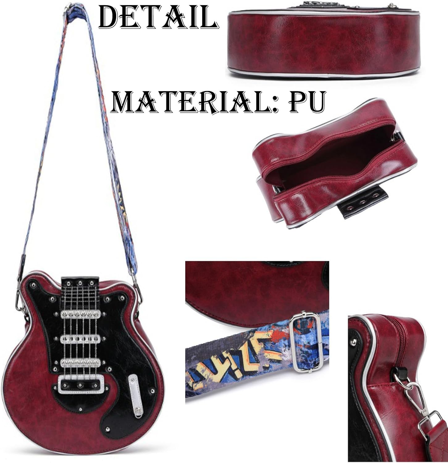Guitar Shaped Crossbody Shoulder Bag Unique Novelty Leather Creative Guitar Purse Gift for Guitar Music Players Women and Men