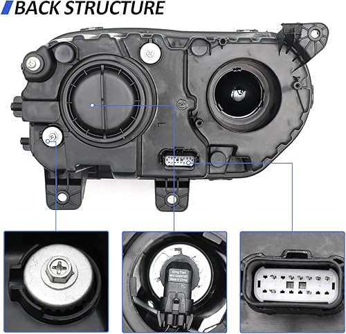Miniatura 3 de LEAVAN Conjunto de faros delanteros para Dodge Challenger 2015 2016 2017 2018 2019 2020 carcasa negra halógena con bombilla (lado del conductor)