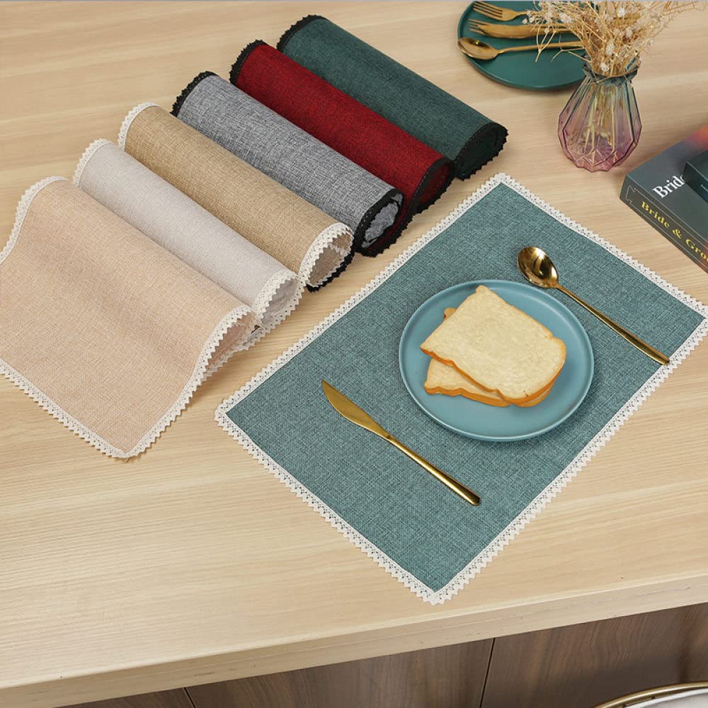Salvamanteles,Manteles Individuales Para Mesa De Comedor, Manteles Individuales De Lino De Imitación Verde Retro, Manteles Individuales De Encaje De Color Sólido Para Casa De Campo, Manteles Indiv