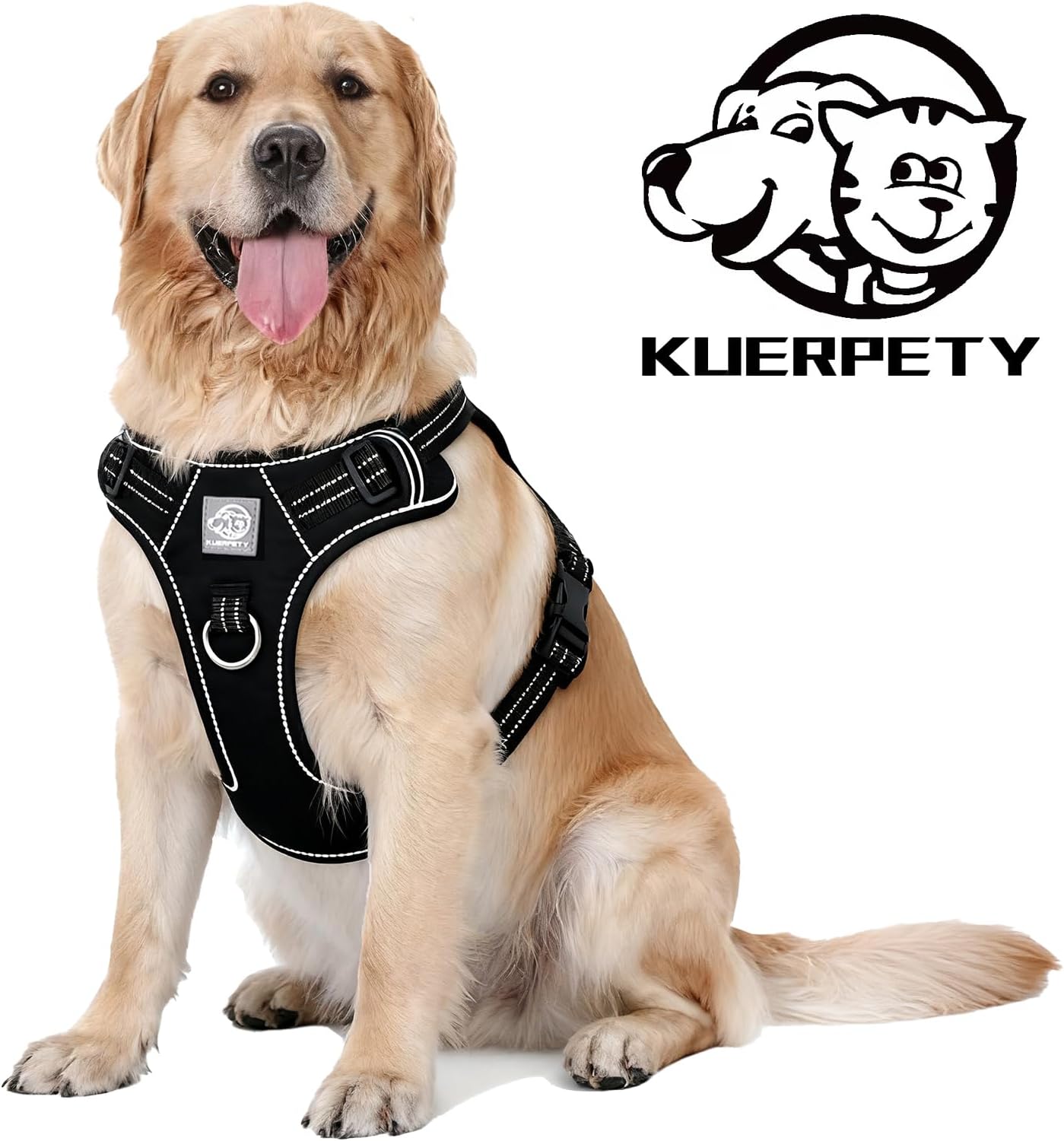 Vest Harness for Dogs - Reflective Adjustable Padding with Easy-On Design & Leash Attachment (XL, Black)