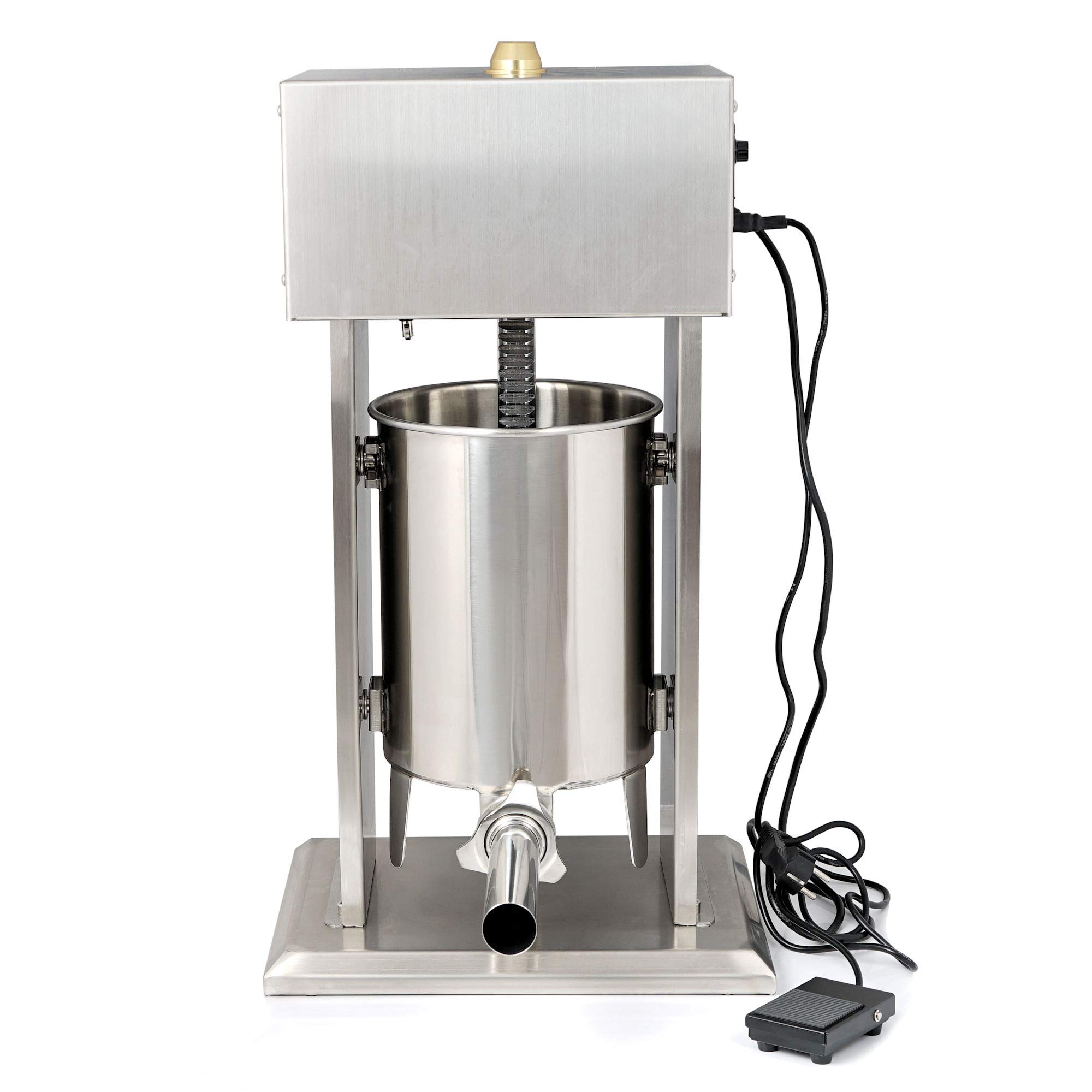 Zelsius elektrischer Wurstfüller | 10L Wurstfüllmaschine elektrisch Edelstahl Wurstpresse mit Fußpedal | Inkl. 4 x Fülltülle 3 x Ersatzdichtung