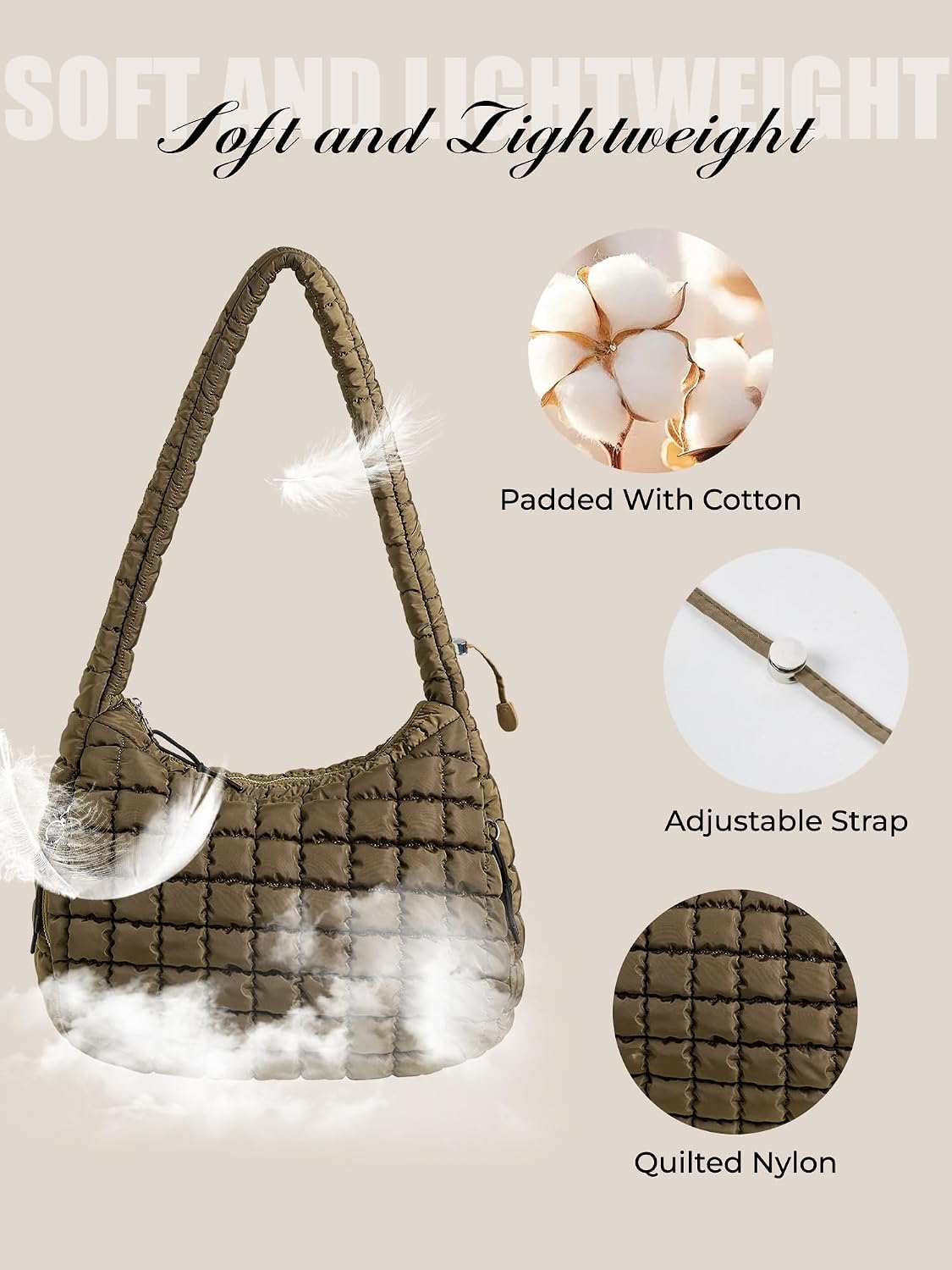 Puffer Quilted Tote Bag for Women Nylon Crossbody Bags Puffy Purse Hobo Large Shoulder Bag Trendy