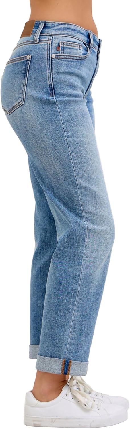 Judy Blue Classic Mid Rise Light Wash Cuffed Boyfriend Jeans - Image 7