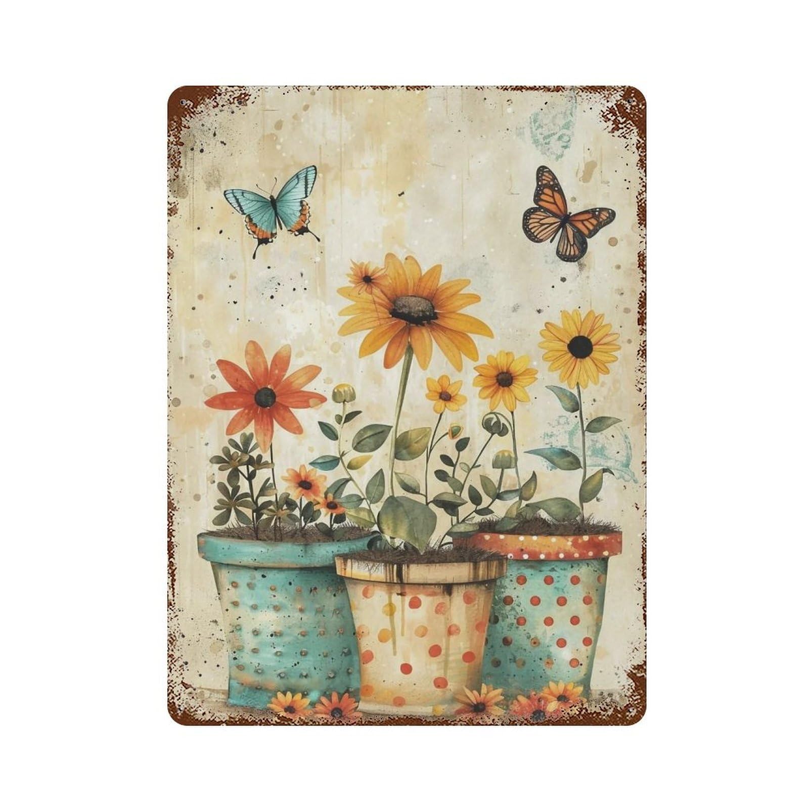 YHGERTKU Watercolor Three Potted Flowers Colorful Butterfly 04 Wall Art Retro Iron Vintage Metal Tin Sign Poster Modern Decor for Living Rooms Gift 40x30cm